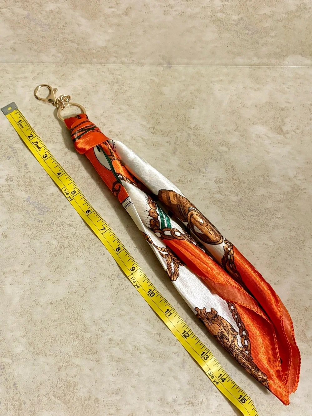 NWOT - Silk Scarf Keychain - Orange & White - Purse Charm